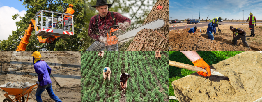 Laborers using equipment with their hands Laborers using equipment with their hands