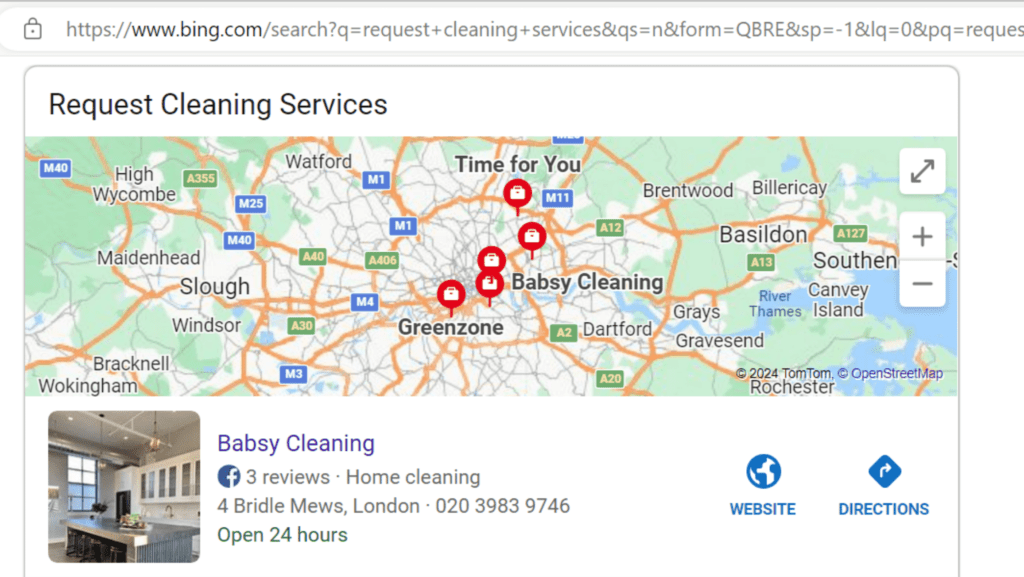Babsy Cleaning on Bing Local search